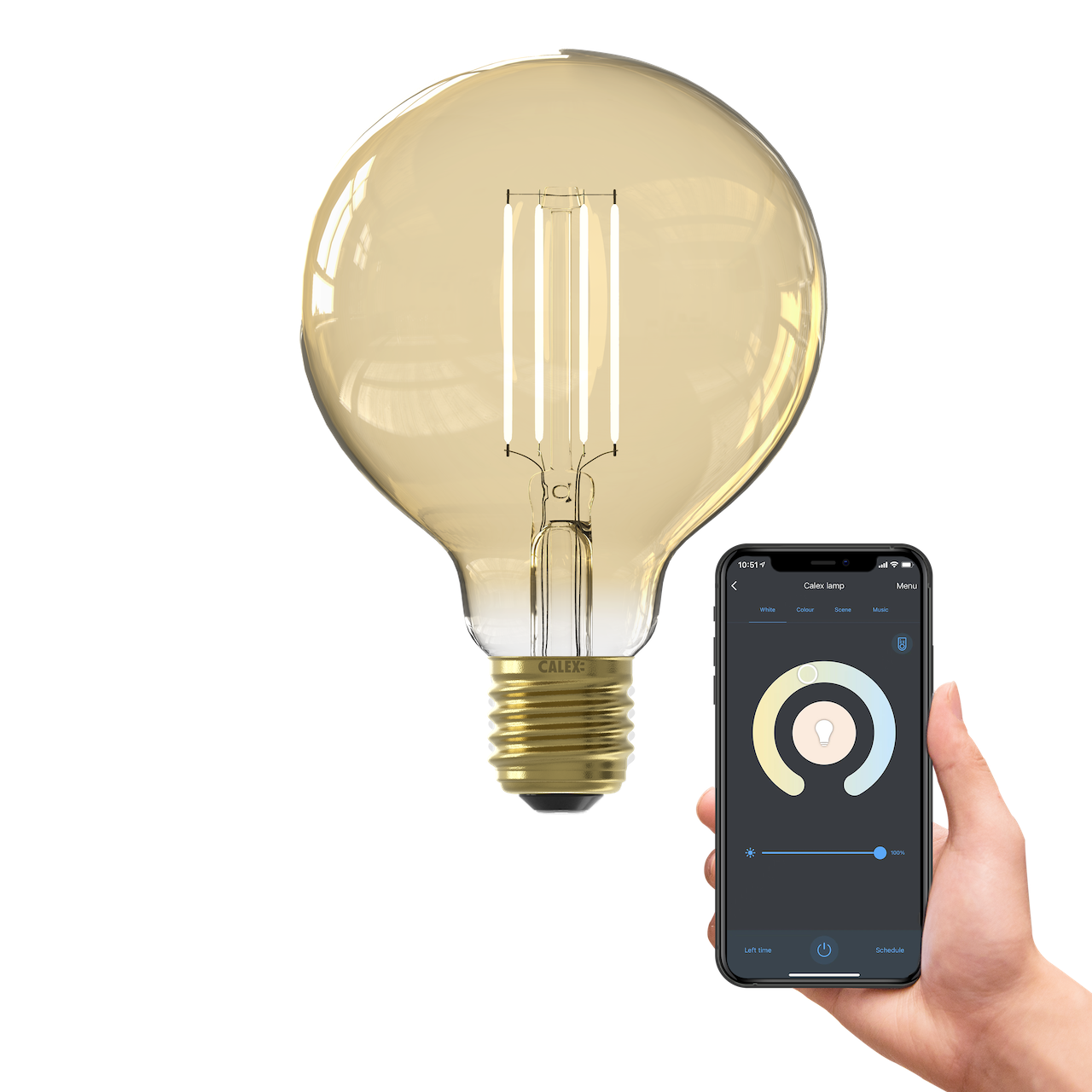 Bec Calex Smart G95, WLAN LED, 220-240V, 7W, 806 lumeni, 1800-3000K, E27, Auriu