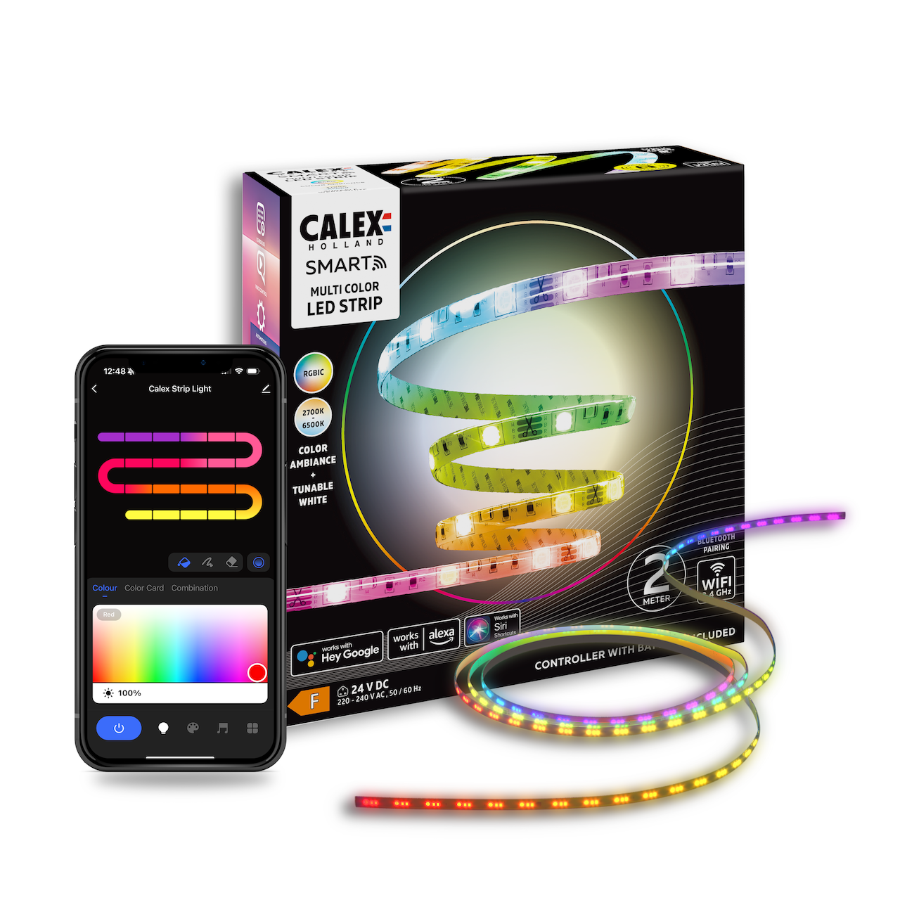 Benzi LED Calex Smart Striplight, RGBIC+CCT, Interior, 700 Lumeni, 12W/24W, clasa F, 2 m