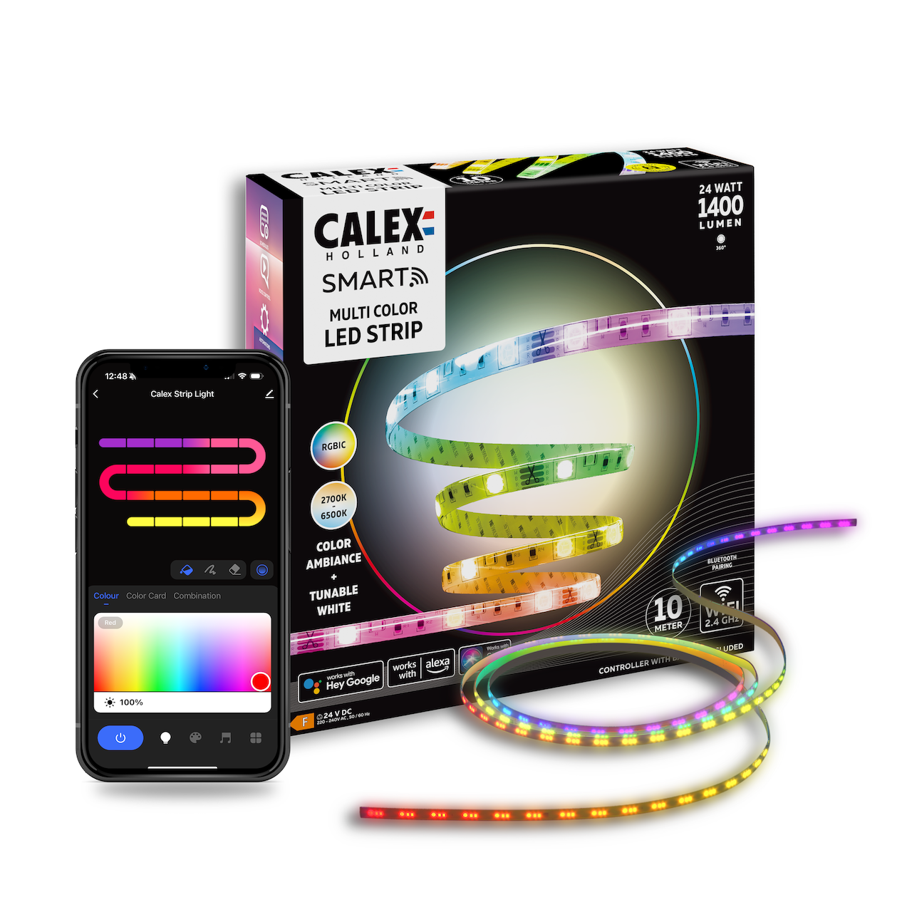 Benzi LED Calex Smart Striplight, RGBIC+CCT, Interior, 100 Lumeni, 24W, clasa F, 10m