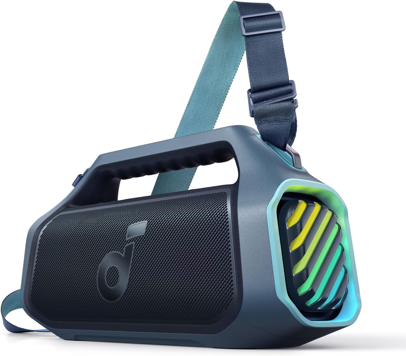 Boxa portabila Anker Soundcore Boom 2 Plus, 140W, BassUp 2.0, IPX7, Lumini RGB, Baterie externa, Bluetooth 5.3, Albastru