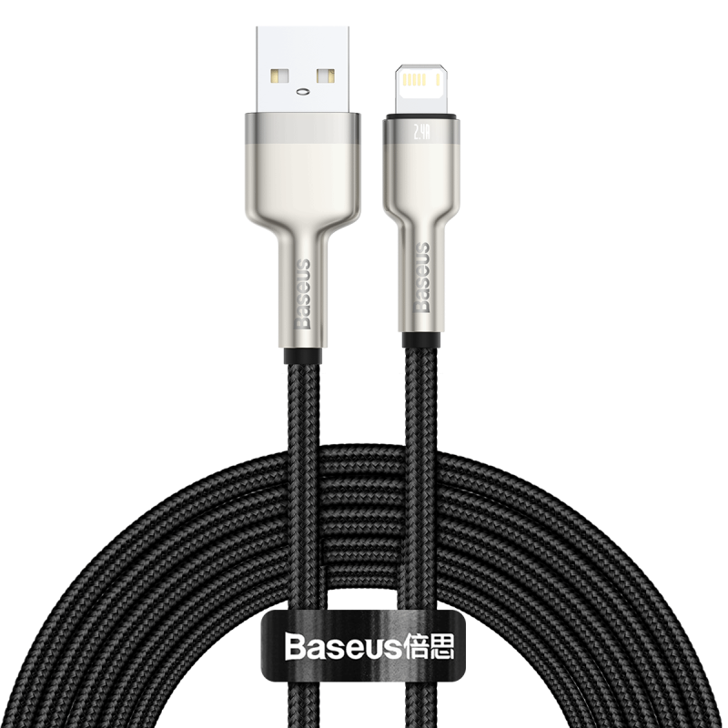 Cablu Baseus Cafule Metal Series USB-A la Lightning, 2.4A, 1m, Negru