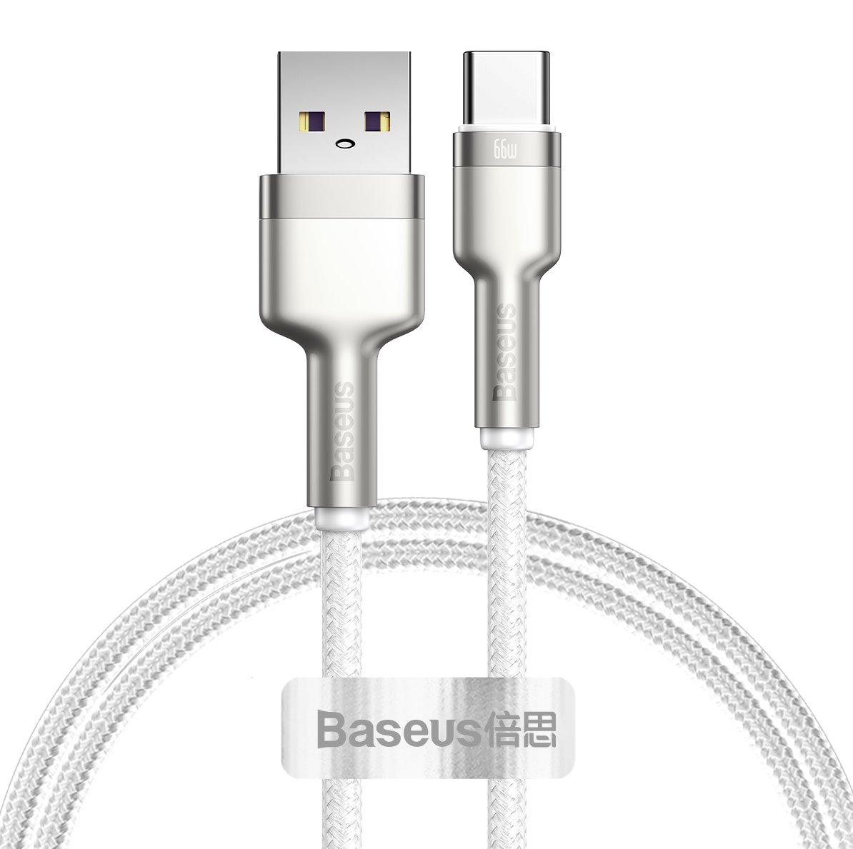 Cablu Baseus Cafule Metal USB la USB-C, 66W, 1m, Alb