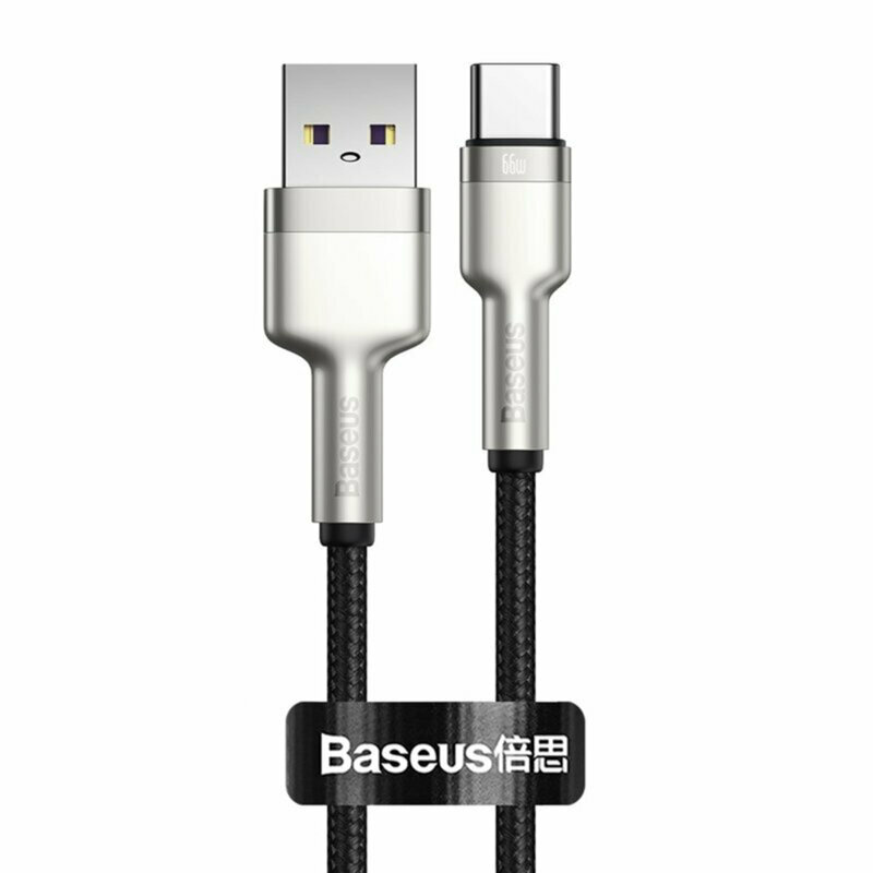 Cablu Baseus Cafule Metal USB la USB-C, 66W, 0.25m, Negru