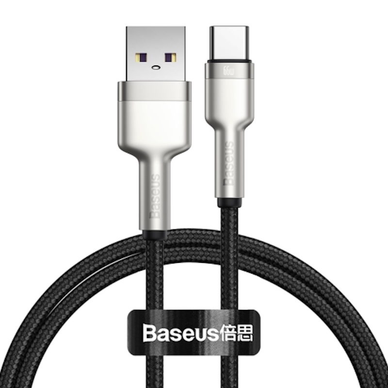 Cablu Baseus Cafule Metal USB la USB-C, 66W, 1m, Negru