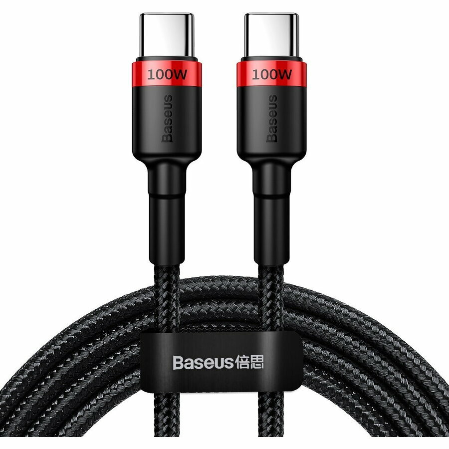 Cablu Baseus Cafule PD 2.0 100W, USB-C la USB-C, 2 metri, 20V, 5A, Negru + Rosu