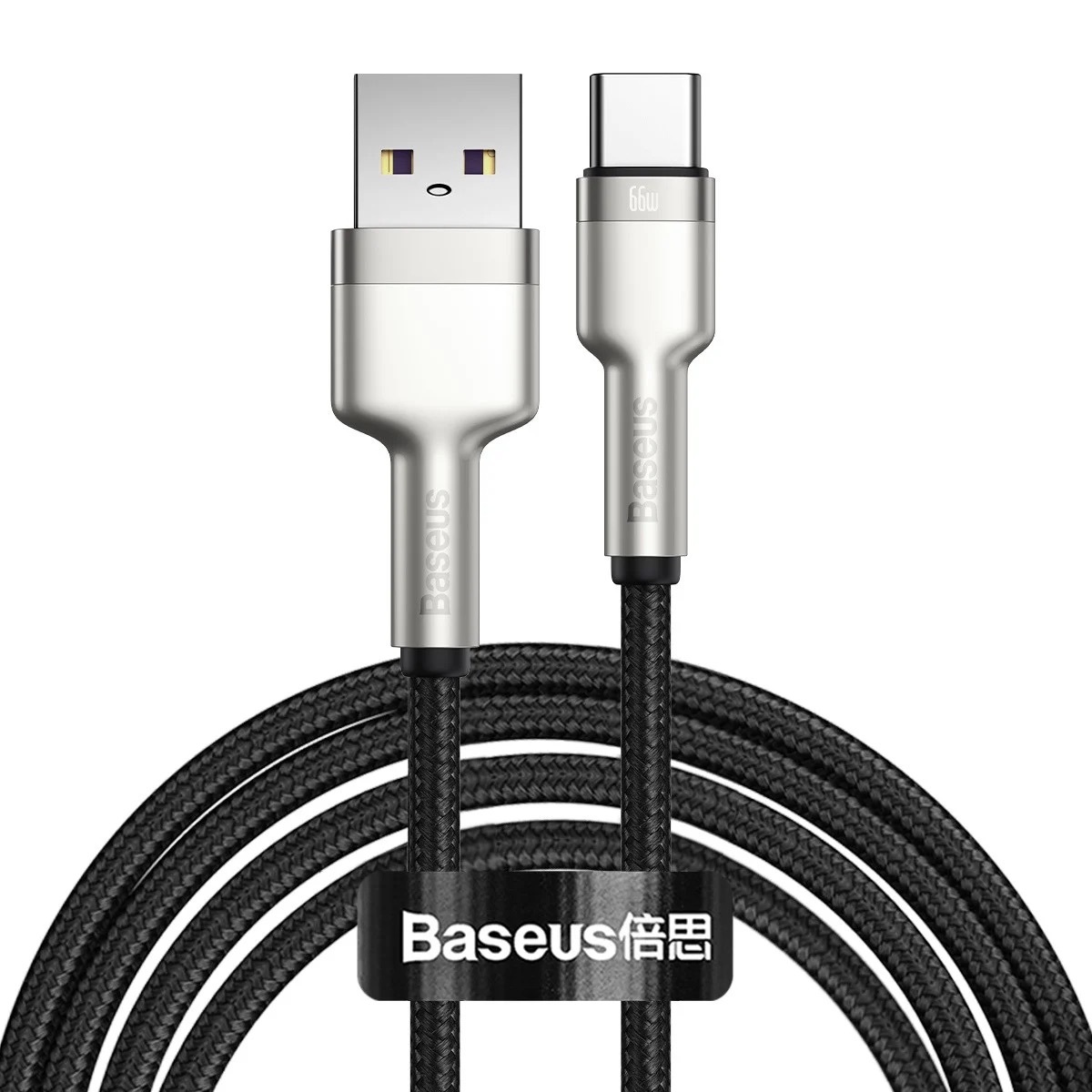 Cablu Baseus Cafule Series Metal USB la USB-C, 66W, 2m, Negru
