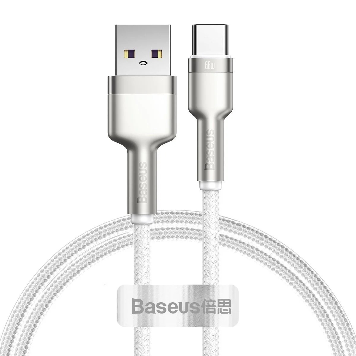 Cablu Baseus Cafule Series Metal USB la USB-C, 66W, 2m, Alb