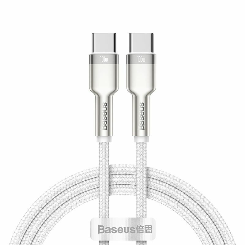 Cablu Baseus Cafule Series Metal USB-C la USB-C, 100W, 1m, Alb
