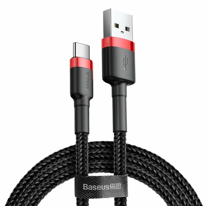 Cablu Baseus Cafule, USB la USB-C, Quick Charge , 2A, 3m, Negru + Rosu