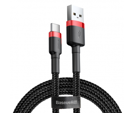 Cablu Baseus Cafule, USB la USB-C, Quick Charge, 3A, 1m, Rosu + Negru