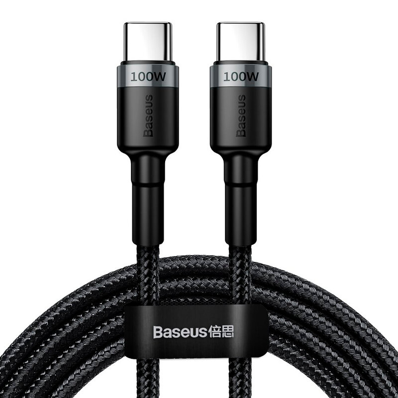 Cablu Baseus Cafule USB-C la USB-C, PD2.0, 100W, 2m, Gri+Negru