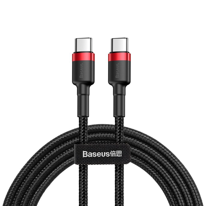 Cablu Baseus Cafule USB-C PD2.0 60W, 20V, 3A, 2m, Rosu + Negru