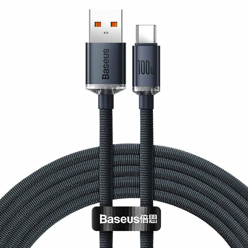 Cablu Baseus Crystal Shine, Fast Charge, USB la USB-C, 100W, 1.2m, Negru