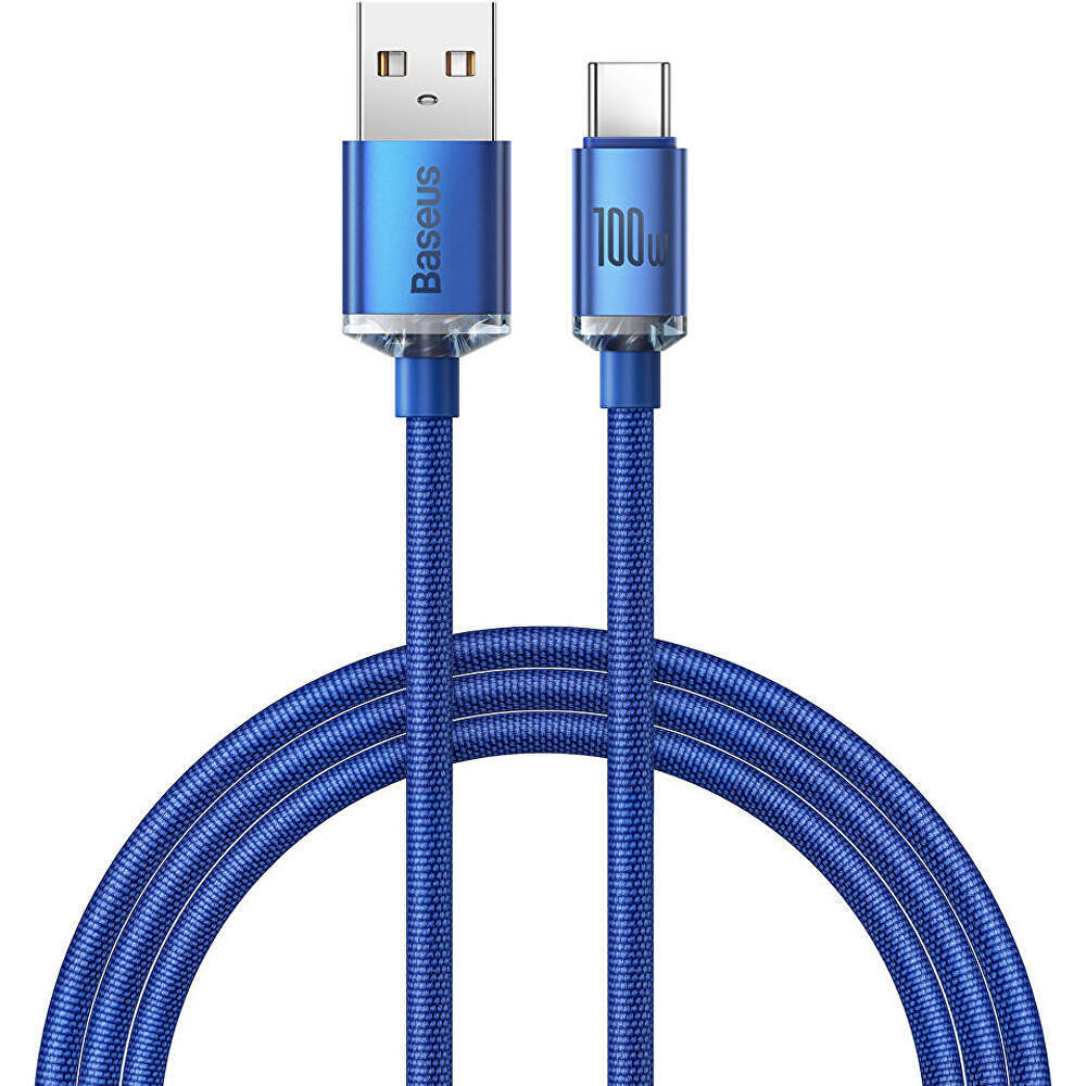 Cablu Baseus Crystal Shine, Fast Charge, USB la USB-C, 100W, 1.2m, Albastru