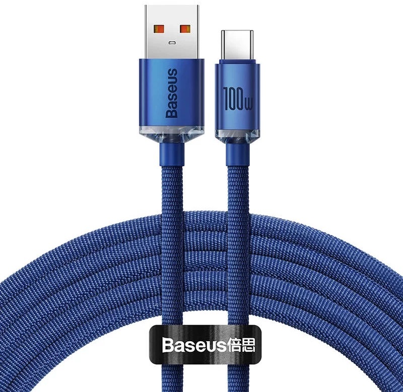 Cablu Baseus Crystal Shine, Fast Charge, USB la USB-C, 100W, 2m, Albastru