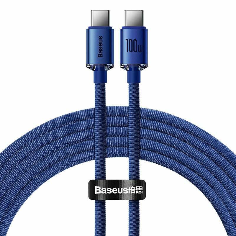Cablu Baseus Crystal Shine, Fast Charge, USB-C la USB-C, 100W, 1.2m, Albastru