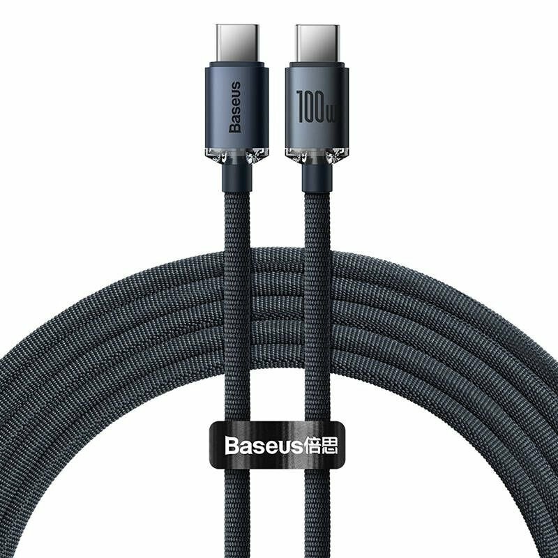 Cablu Baseus Crystal Shine Fast Charge, USB-C la USB-C, 100W, 2m, Negru