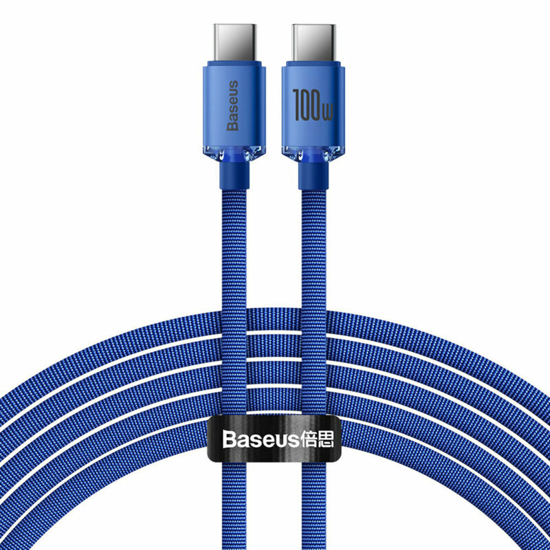 Cablu Baseus Crystal Shine, Fast Charge, USB-C la USB-C, 100W, 2m, Albastru