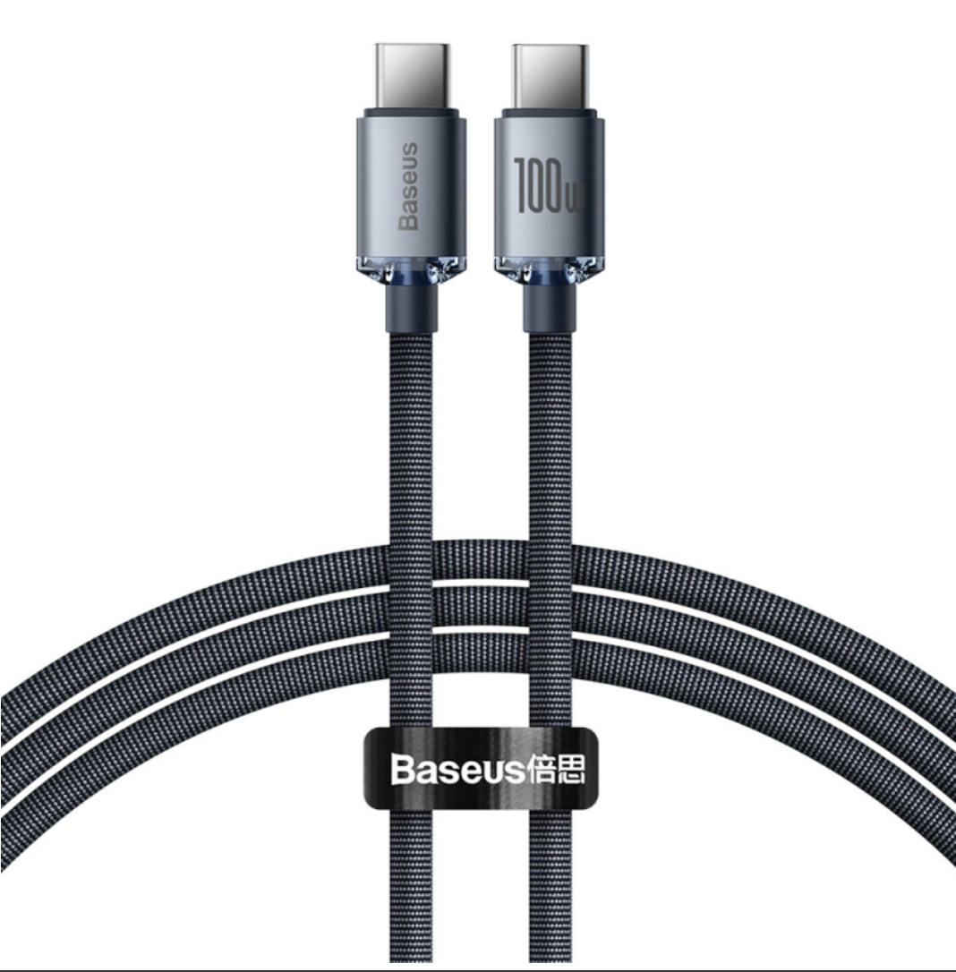 Cablu Baseus Crystal Shine Fast Charging, USB-C la USB-C, 1.2m, 100W, Negru
