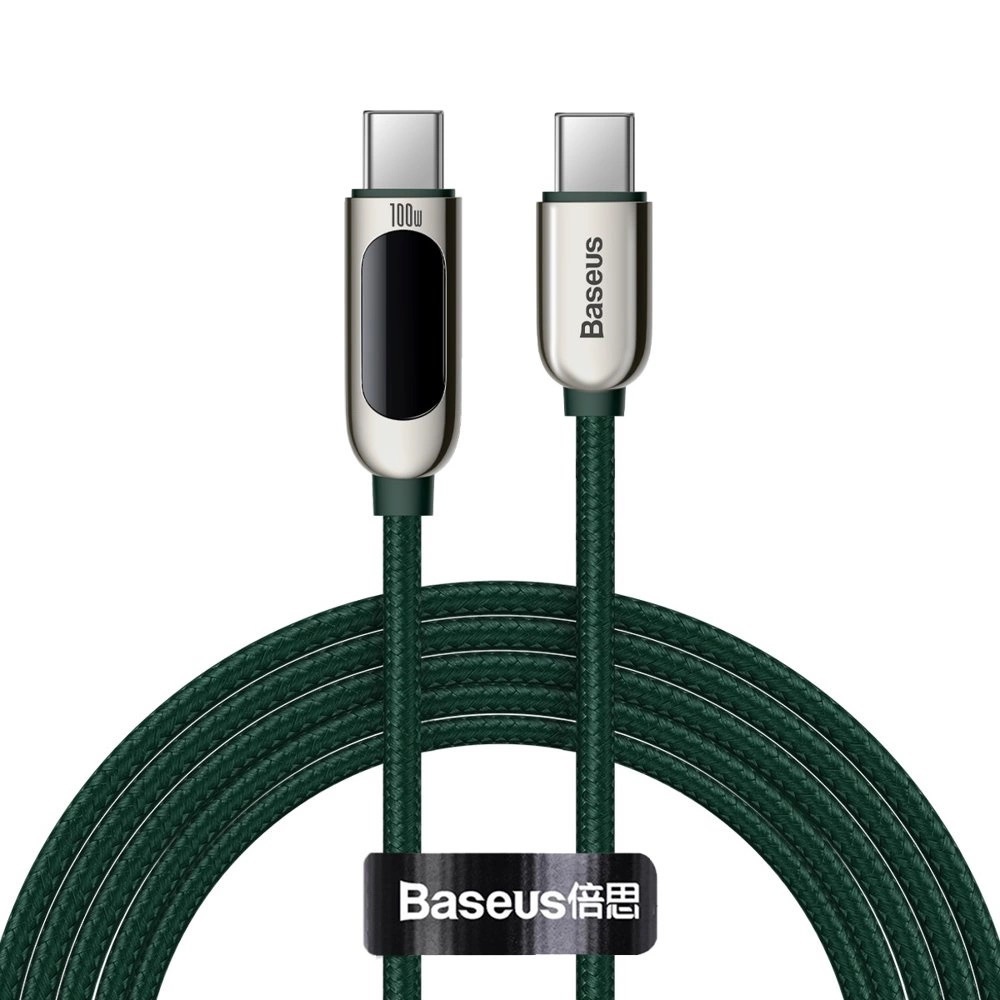 Cablu Baseus Display Fast Charge USB-C la USB-C, 100W, 2m, Verde