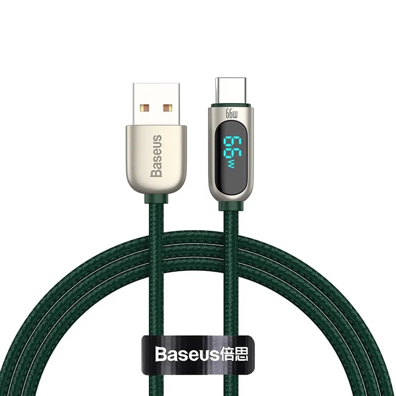 Cablu Baseus Display, USB la USB-C, Fast Charging, 66W, 1m, Verde