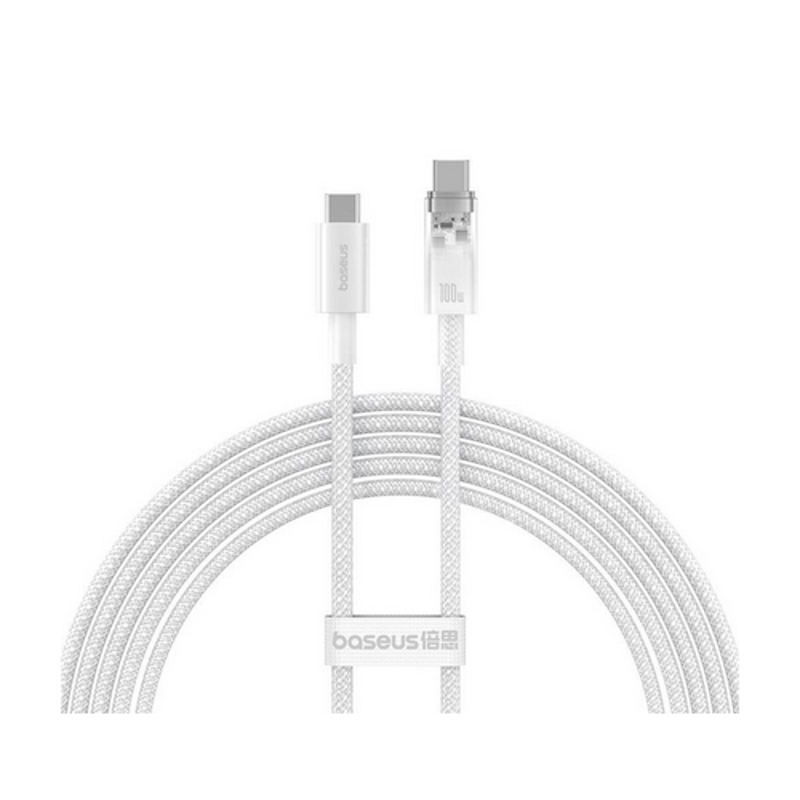 Cablu Baseus Explorer Fast charge Control Temperatura USB-C, 100W, 1m, Alb