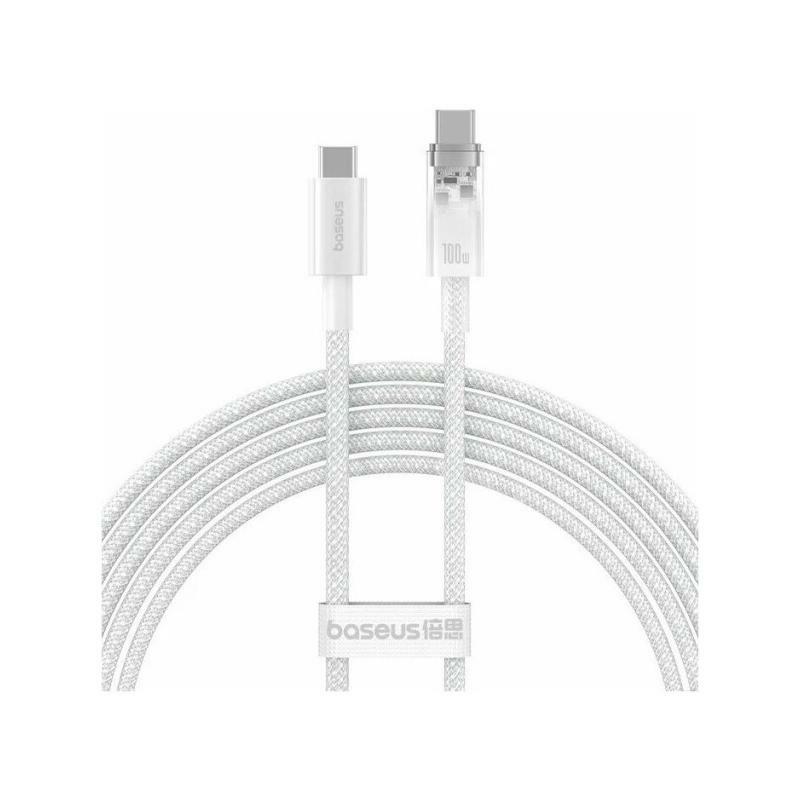 Cablu Baseus Explorer Series, USB-C la USB-C, 100W, 2m, Alb
