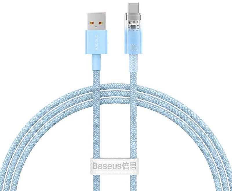 Cablu Baseus Explorer, USB la USB-C, 100W, 6A, Quick Charge, 1m, Albastru