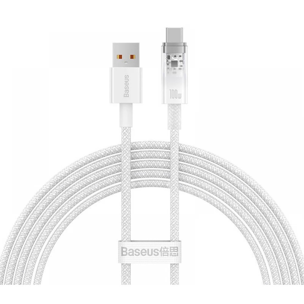 Cablu Baseus Explorer, USB la USB-C, 100W, 6A, Quick Charge, 2m, Alb