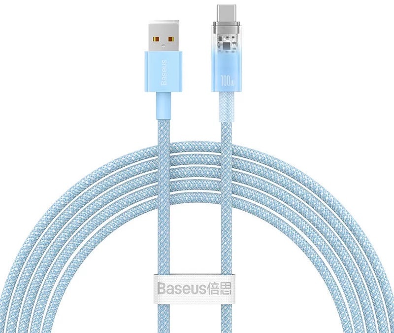 Cablu Baseus Explorer, USB la USB-C, 100W, 6A, Quick Charge, 2m, Albastru