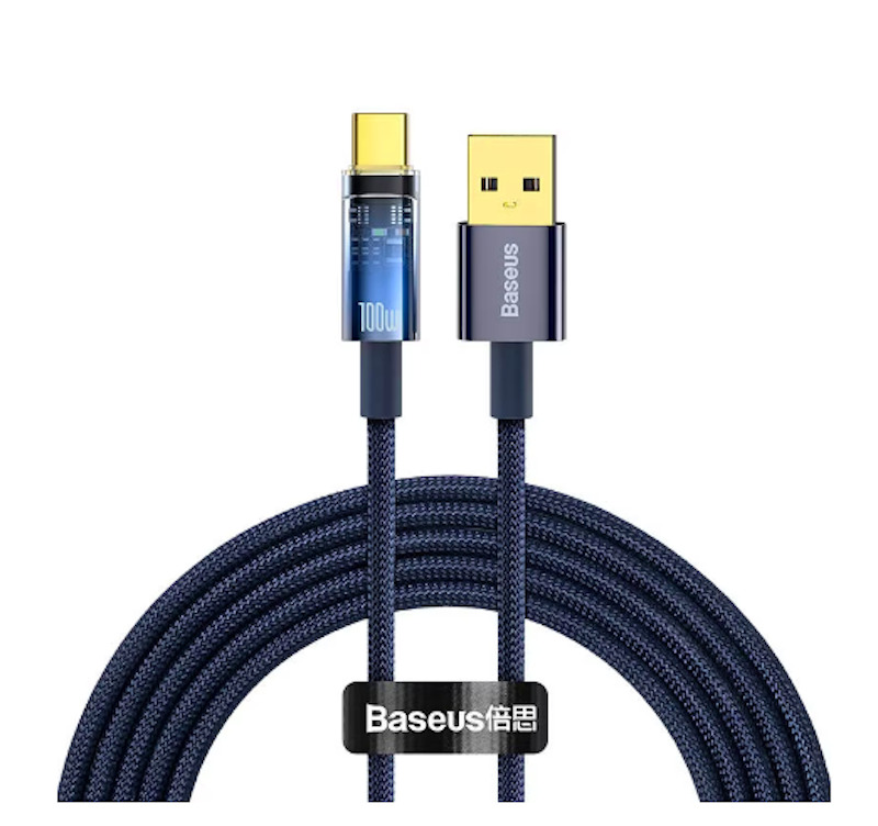 Cablu Baseus Explorer, USB la USB-C, 100W, Fast Charging, 2m, Albastru