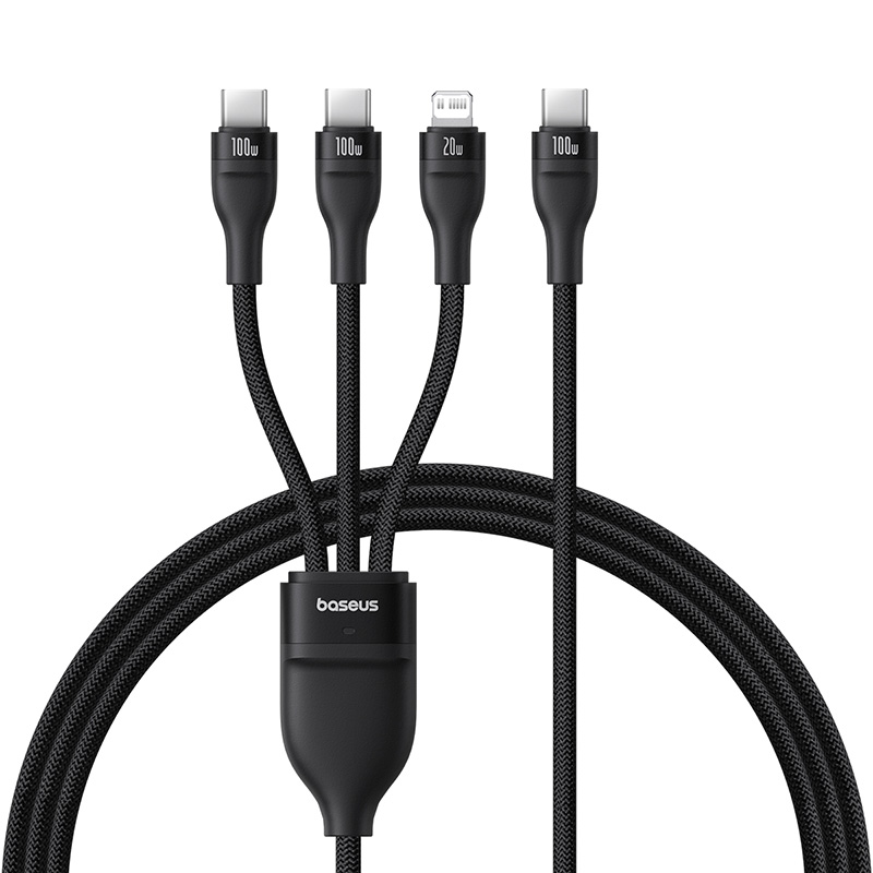 Cablu Baseus Flash Series 3-in-1 100W, USB-C la 2x USB-C, 1x Lightning, 1.5m, Negru