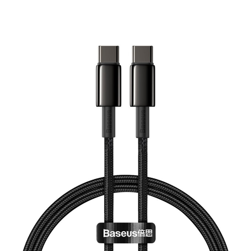 Cablu Baseus Tungsten Gold USB-C la USB-C, 100W, 2m, Negru