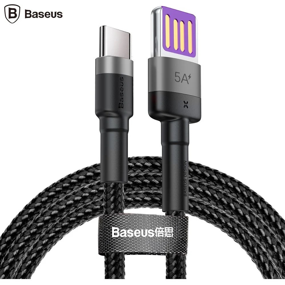 Cablu de date Baseus Cafule, 40W, USB la USB-C, Quick Charge, 1m, Negru