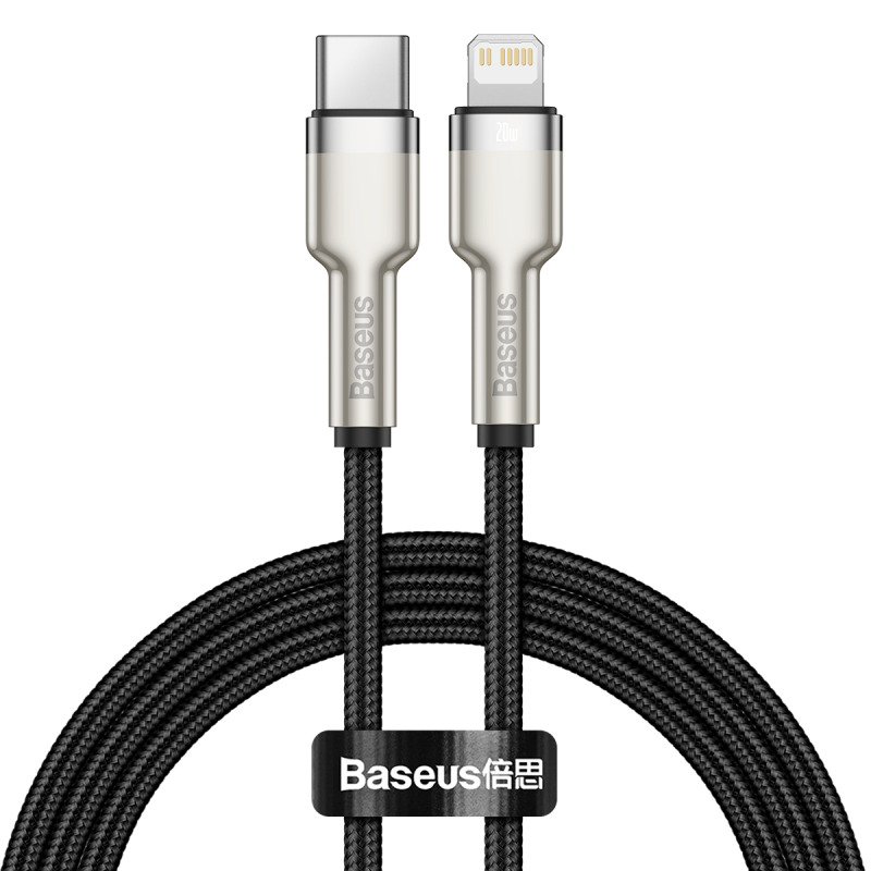 Cablu de date Baseus Cafule Metal Series, Lightning - USB-C, PD 20W, 1 metru, Negru