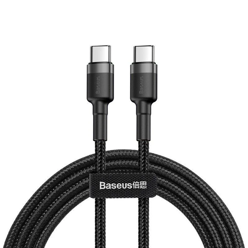 Cablu de date Baseus Cafule PD 2.0 60W, USB-C la USB-C, 2 metri, 20V, 3A, Gri + Negru