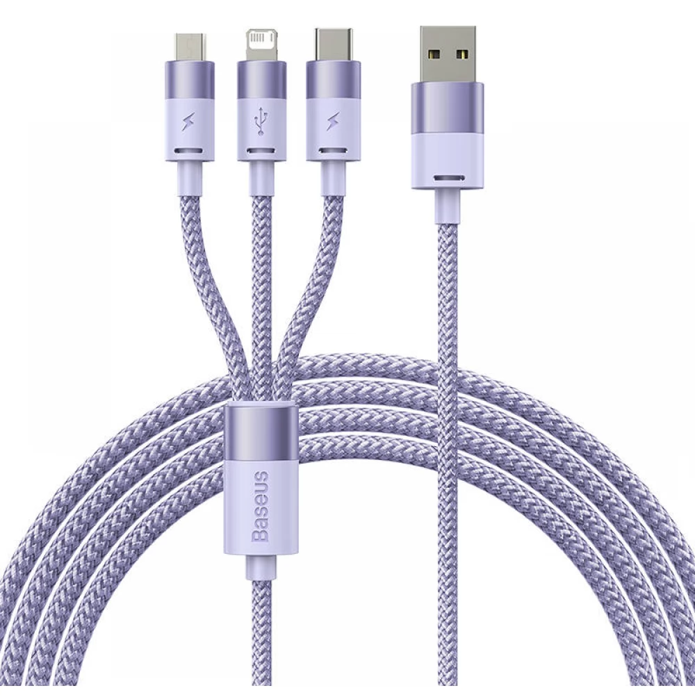 Cablu de date Baseus StarSpeed 3-in-1, Fast Charging, USB-C, Lightning, Micro USB, 3.5A, 1.2 metri, Violet