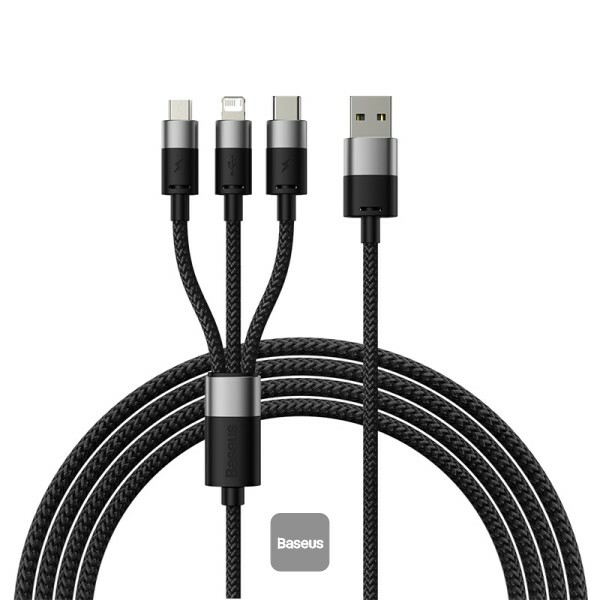 Cablu de date Baseus StarSpeed 3-in-1, Fast Charging, USB-C, Lightning, Micro USB, 3.5A, 1.2 metri, Negru