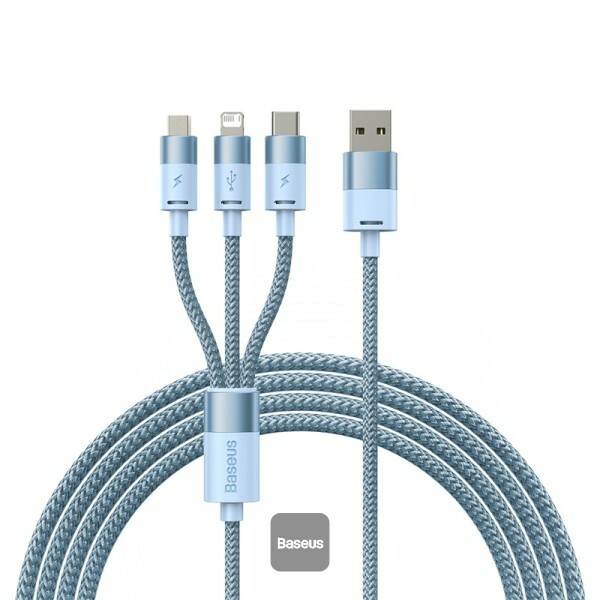 Cablu de date Baseus StarSpeed 3-in-1, Fast Charging, USB-C, Lightning, Micro USB, 3.5A, 1.2 metri, Albastru