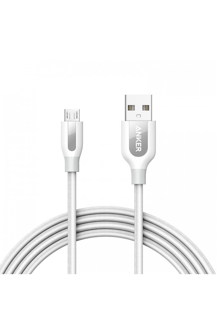 Cablu de date Anker PowerLine+ Nylon, MicroUSB, 1.8 m, Alb