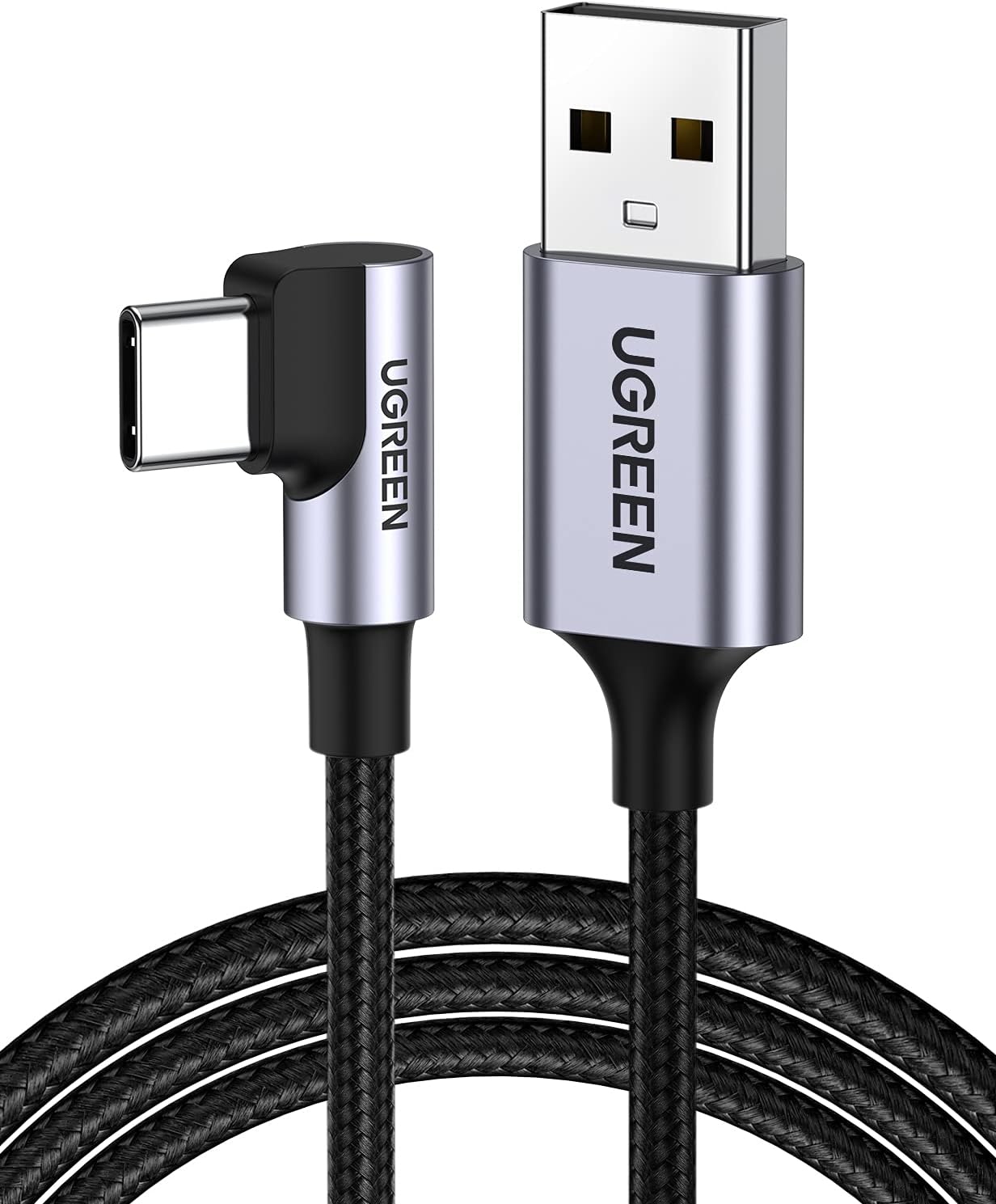 Cablu Ugreen USB-C la USB-A, cu unghi drept, 2m, Gri