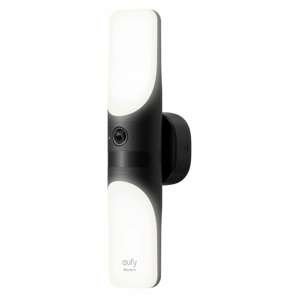 Aplica de perete eufy Security Wall Light Cam S100, cu camera supraveghere integrata, rezolutie 2K, AI, Night vision color, eMMC incorporat, LED RGB, 1200 lumeni, IP65, Negru