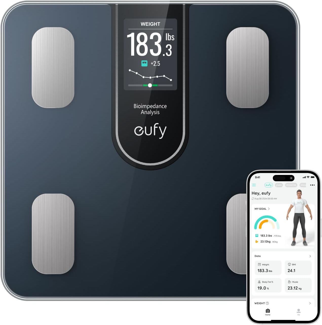 Cantar smart Anker Eufy C20, Ecran TFT, Bluetooth, 16 masuratori, BMI, Negru