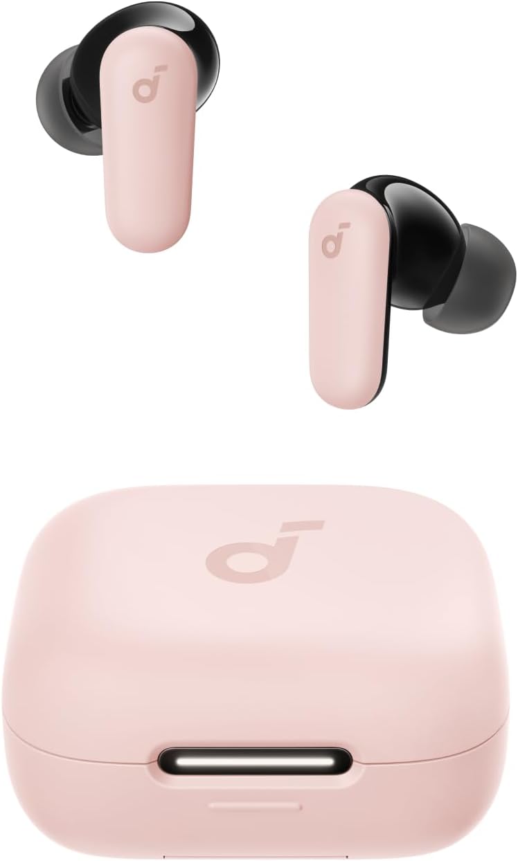 Casti wireless Anker Soundcore P30i, Tehnologie Noise Cancelling, 2-in-1 carcasa si stand, IP54, Bluetooth 5.4, Roz