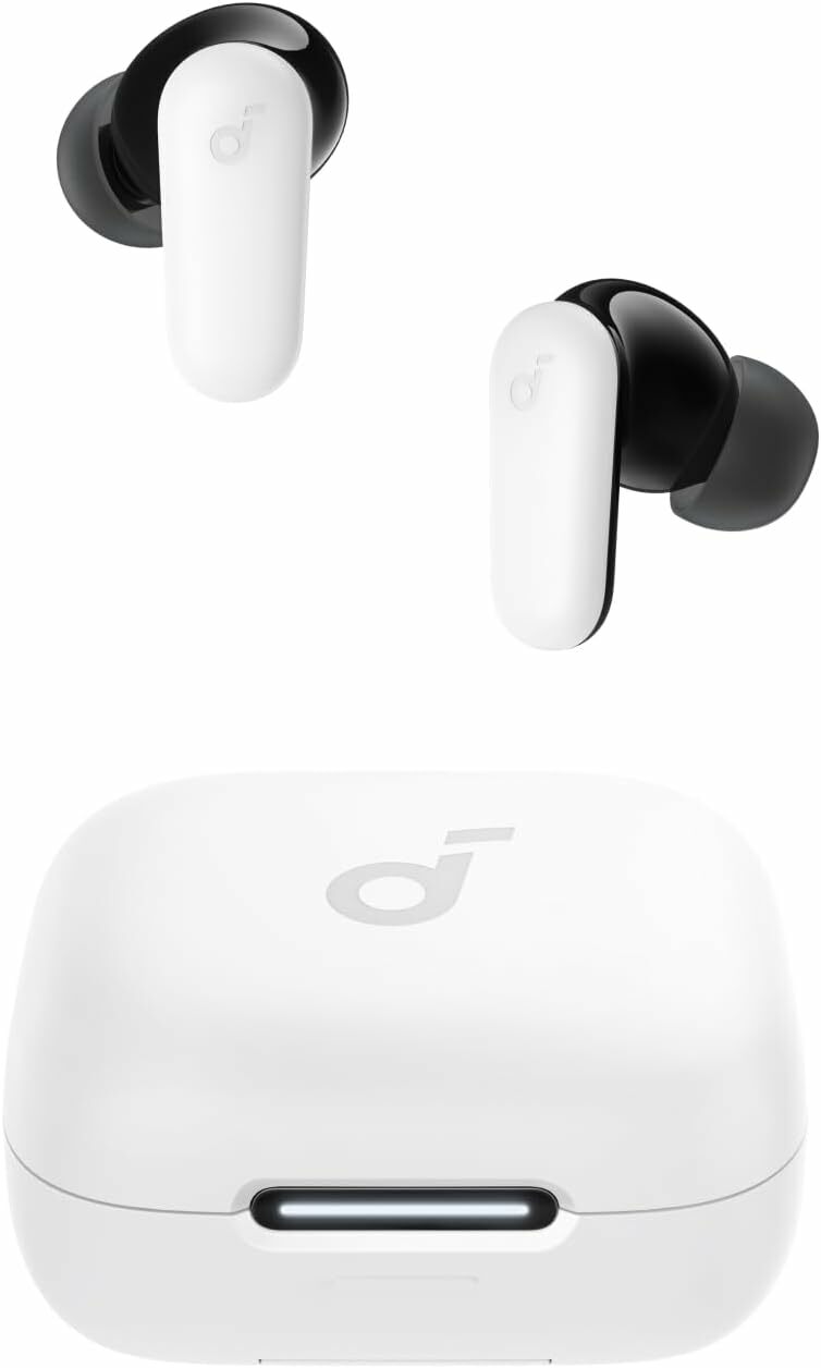 Casti wireless Anker Soundcore P30i, Tehnologie Noise Cancelling, 2-in-1 carcasa si stand, IP54, Bluetooth 5.4, Alb