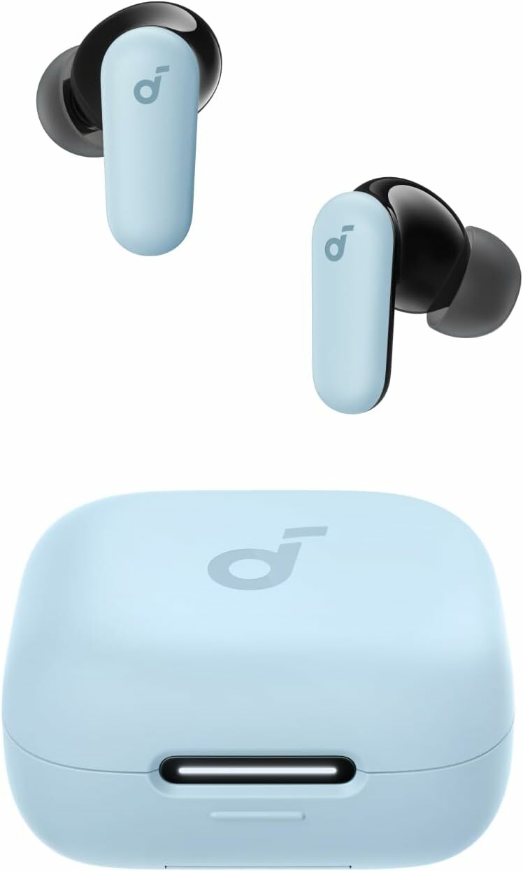 Casti wireless Anker Soundcore P30i, Tehnologie Noise Cancelling, 2-in-1 carcasa si stand, IP54, Bluetooth 5.4, Albastru