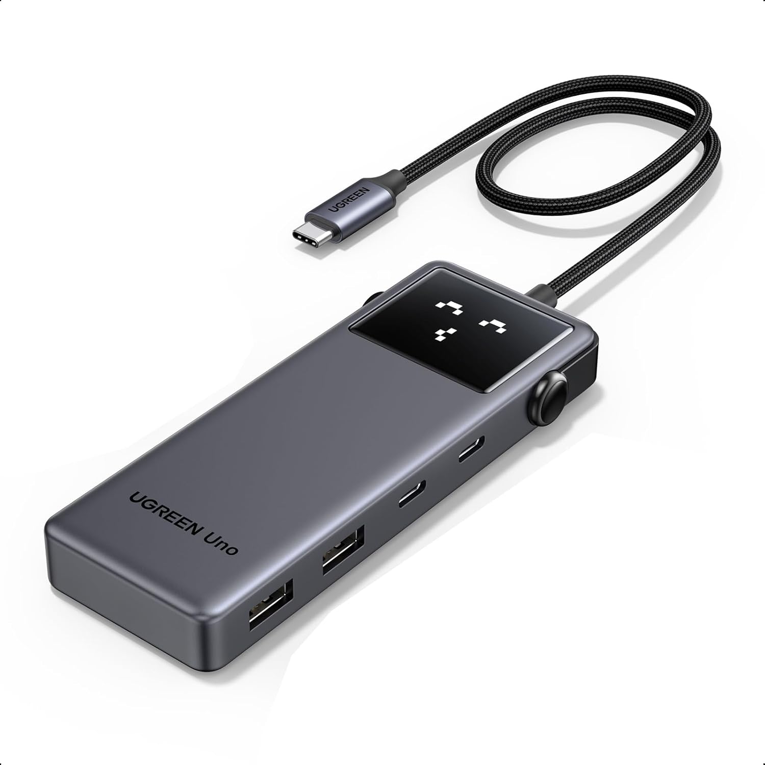 Docking Hub UGREEN Uno 6-in-1, USB-C, 2x USB-A 3.2, 2x USB-C 3.2, 1x USB-C PD 100W, 1x HDMI 4K, Gri