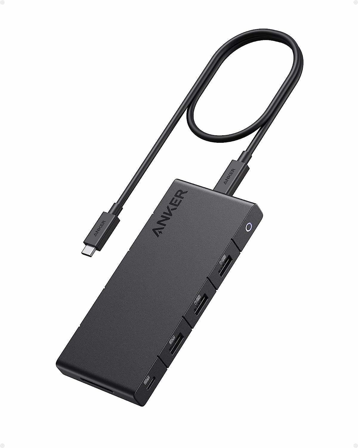 Hub Anker 364 10-in-1, 100W Power Delivery, USB-C  Dual 4K HDMI, 1 Gbps Ethernet, 4x USB-A, port card SD, Negru