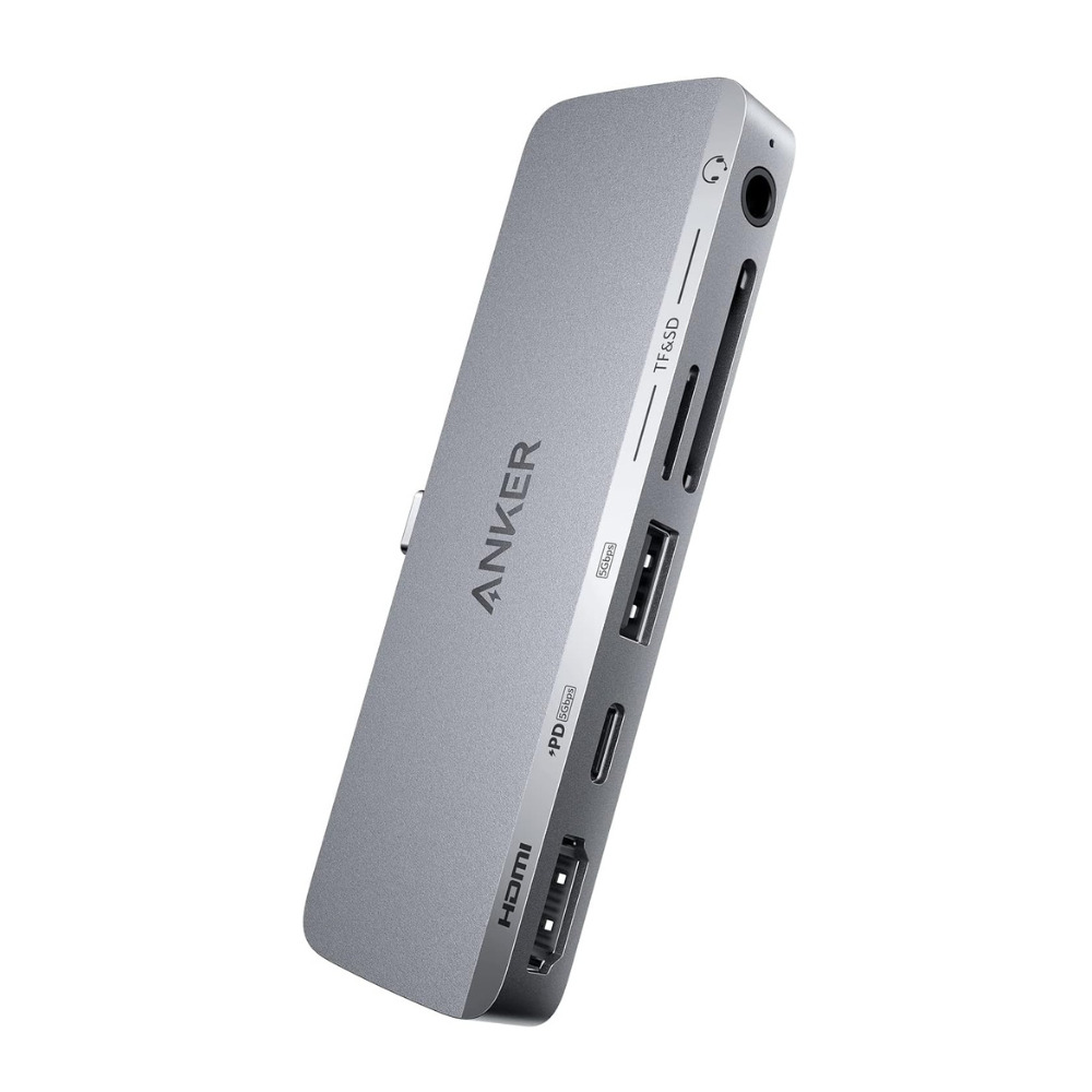 Hub Anker 541 6-in-1 pentru iPad, USB-C, 4K HDMI,  Audio 3.5mm, USB-A, microSD/SD, Gri