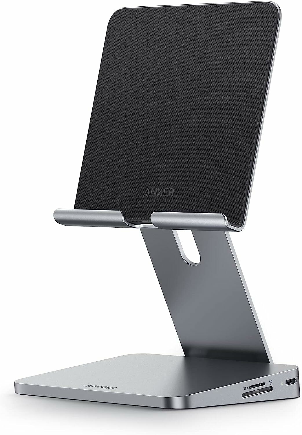 Hub Anker 551 USB-C 8-in-1, cu stand pliabil pentru tableta, 4K HDMI, 2 USB-A, microSD / SD, Gri